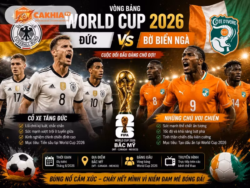Soi Kèo Bóng Đá Đức vs Bờ Biển Ngà, 03h00 Ngày 21/6/2026 – World Cup 2026 Bảng E